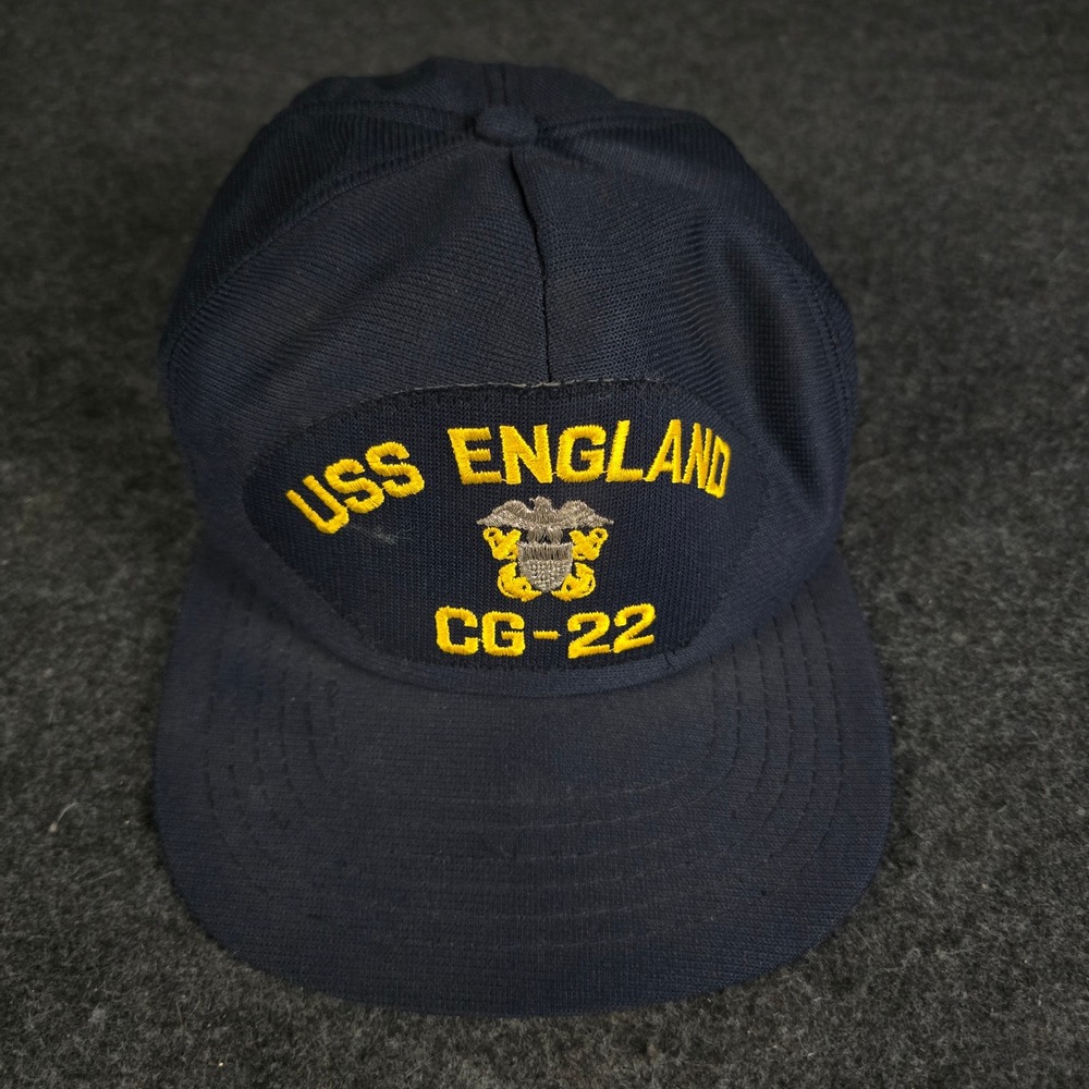 Vtg USS England CG-22 Navy Blue Snapback Hat Made in USA 90s Military Cap